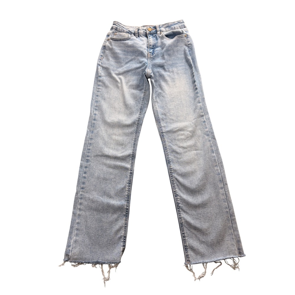 OAT New York Women Light Wash High Rise Straight Leg Raw Hem Jeans Size‎ 0/25